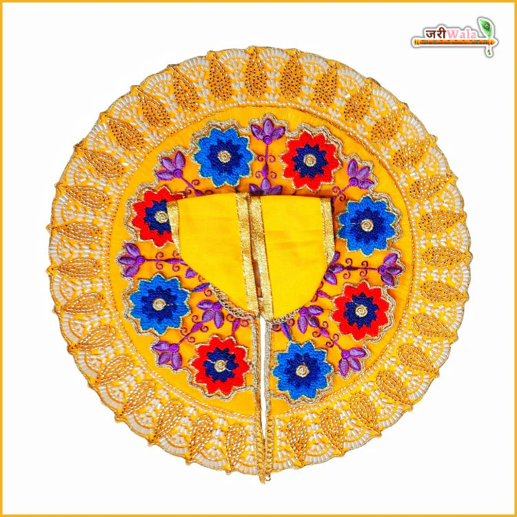 Handmade Yellow Laddu Gopal Dress with Frill and Moti Cutdana Thread Work - Designer Kanha Ji Poshak for Janmashtami & Festivals