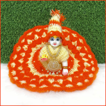 Handmade Woolen Fancy Orange & Cream Laddu Gopal Dress | Designer Kanha Ji Poshak for Janmashtami | Bal Gopal & Krishna Ji Dress