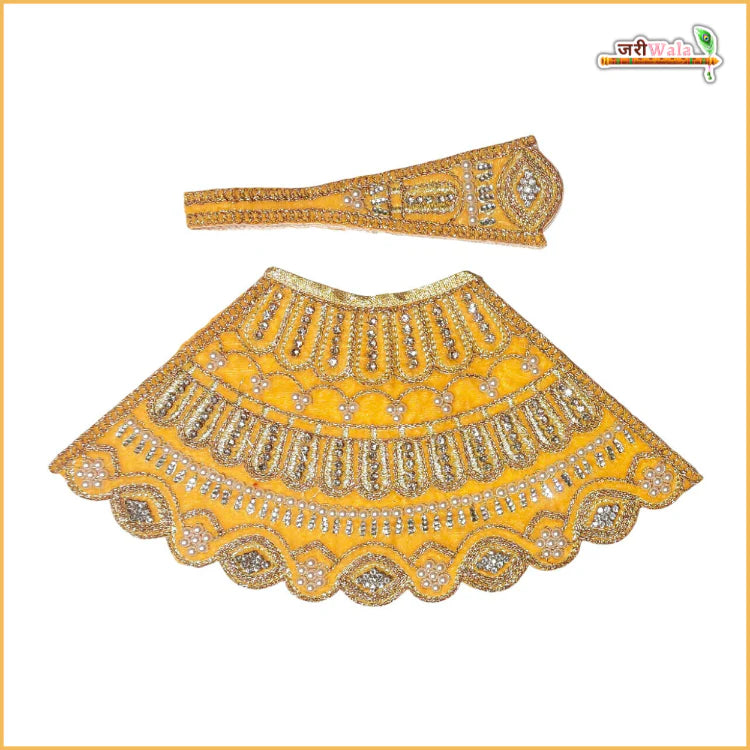 Handmade Designer Yellow Lehnga Patka with Shaneel Thread & Moti Work - Perfect for Laddu Gopal Dress, Kanha Ji Poshak, and Janmashtami Celebrations