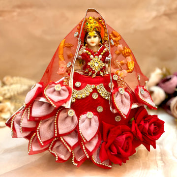 Handmade Mata Rani Red Rose Lehenga Set - 3 Piece Choli & Dupatta for Laddu Gopal Dress, Kanha Ji Poshak, Bal Gopal & Krishna Ji Dress - Perfect for Janmashtami Festival