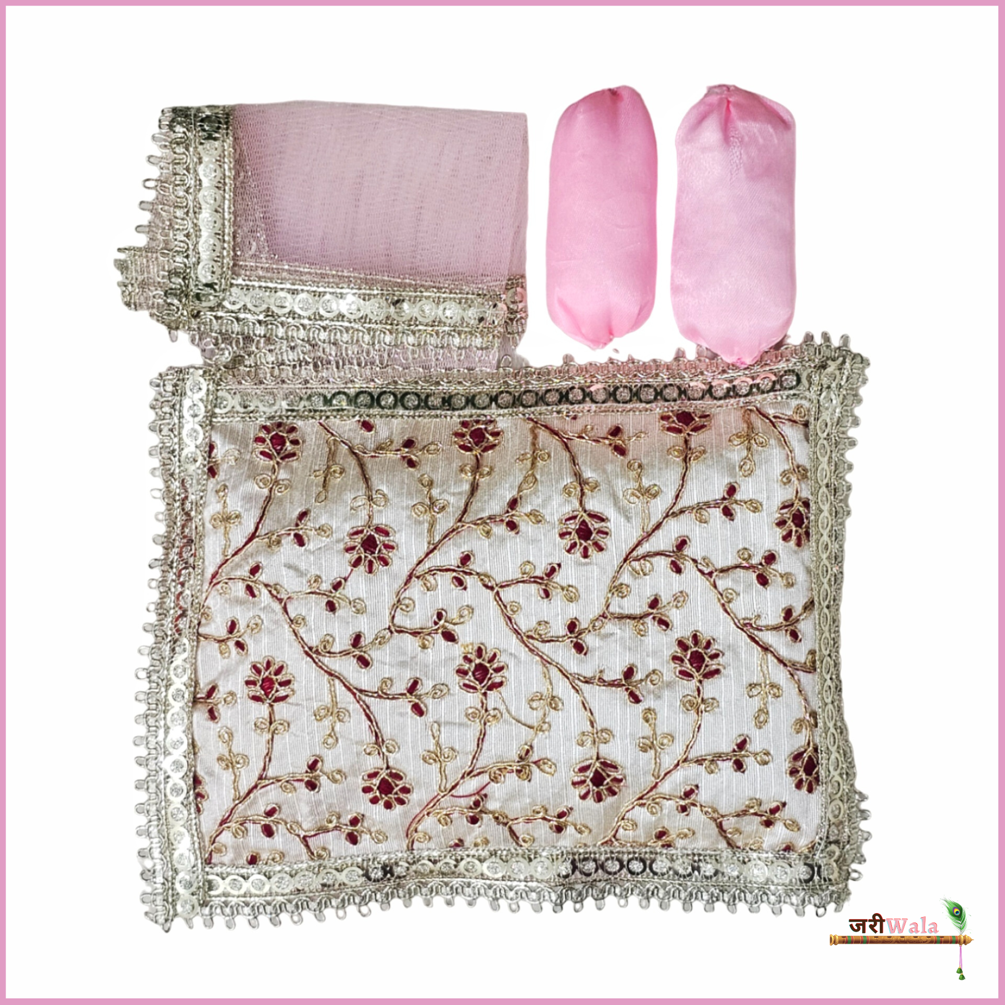 Cotton Thread Work 4 Piece Gadda Takia Set Baby Pink
