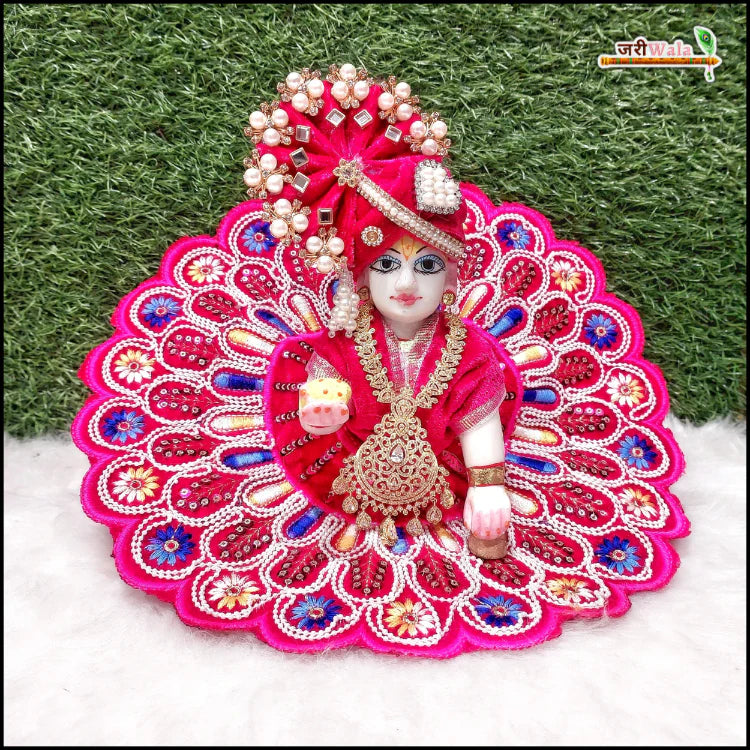 Handmade Magenta Laddu Gopal Dress with Sitara Moti Work | Designer Kanha Ji Poshak for Janmashtami | Fancy Bal Gopal Dress