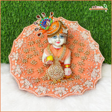 Handmade Peach Laddu Gopal Dress with Heavy Moti Cutdana Work | Designer Kanha Ji Poshak for Janmashtami & Festivals | Fancy Bal Gopal Dress