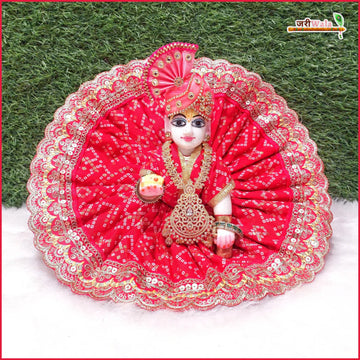 Handmade Cotton Chunri Lace Thread Sitara Work Red Laddu Gopal Dress | Designer Kanha Ji Poshak for Janmashtami | Fancy Bal Gopal & Krishna Ji Dress