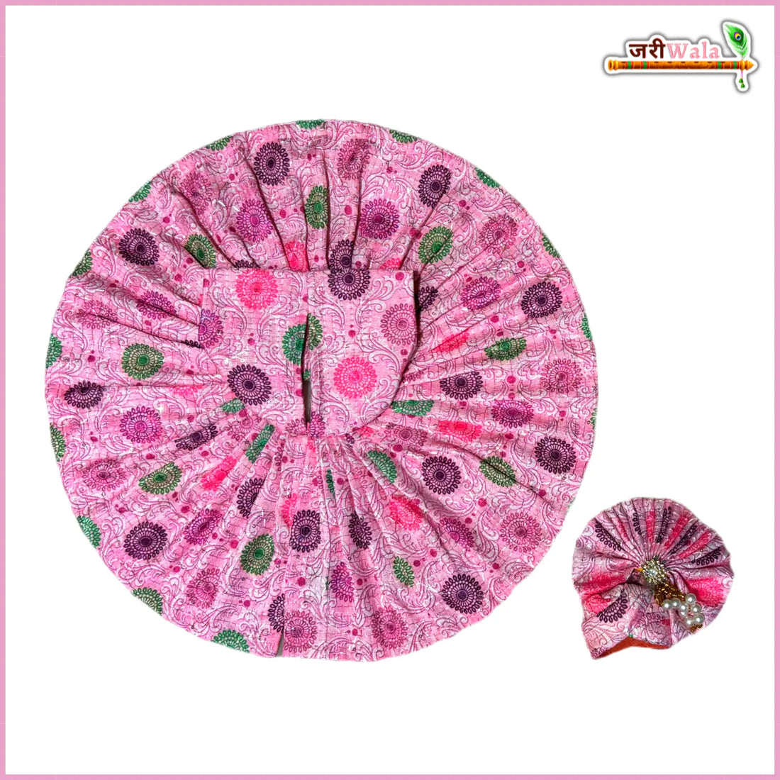 Handmade Baby Pink Blended Cotton Laddu Gopal Poshak with Pagdi - Designer Kanha Ji Dress for Janmashtami, Fancy Bal Gopal Dress