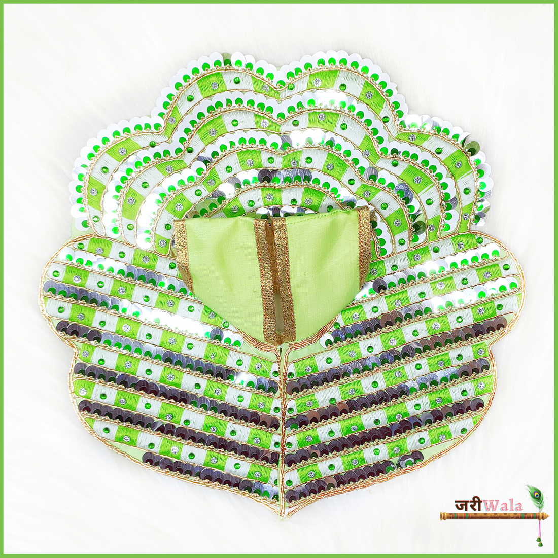 Handmade Blended Thread Parrot Green Laddu Gopal Dress | Designer Kanha Ji Poshak for Janmashtami | Fancy Bal Gopal & Krishna Ji Dress