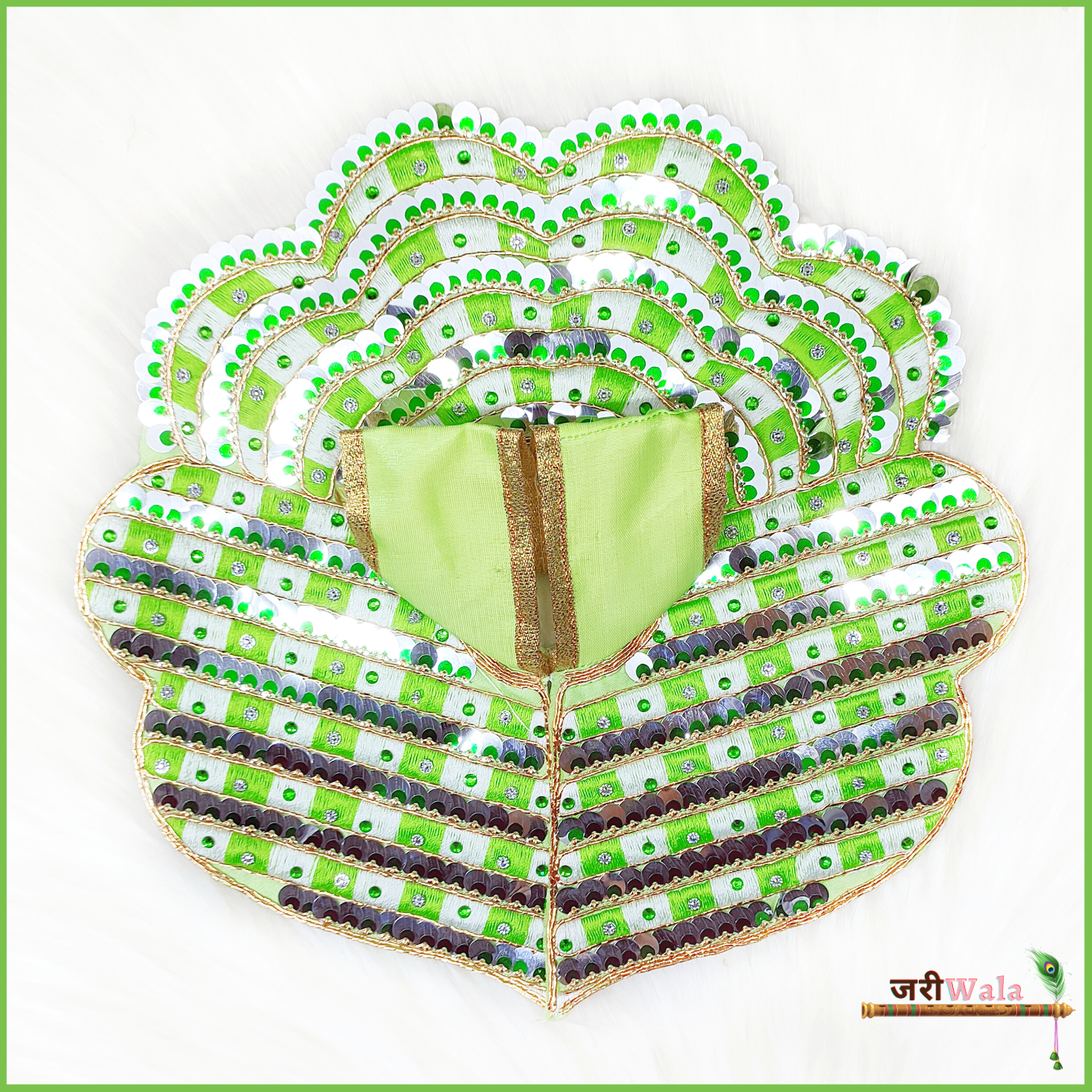 Handmade Blended Thread Parrot Green Laddu Gopal Dress | Designer Kanha Ji Poshak for Janmashtami | Fancy Bal Gopal & Krishna Ji Dress
