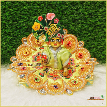 Handmade Light Green Laddu Gopal Dress with Moti Stone Work | Designer Kanha Ji Poshak for Janmashtami | Fancy Bal Gopal Dress