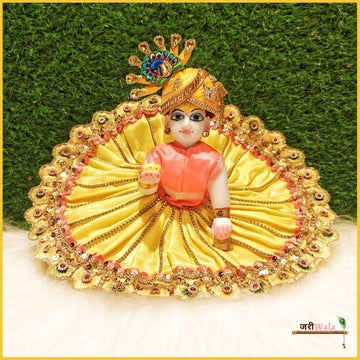 Handmade Designer Yellow Laddu Gopal Dress with Blended Lace Jarkan Work & Patka - Perfect for Janmashtami, Bal Gopal & Kanha Ji Poshak