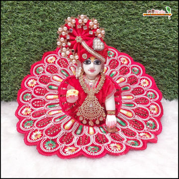 Handmade Designer Red Laddu Gopal Dress with Sitara Moti Work | Fancy Kanha Ji Poshak for Janmashtami & Festivals | Bal Gopal & Krishna Ji Dress