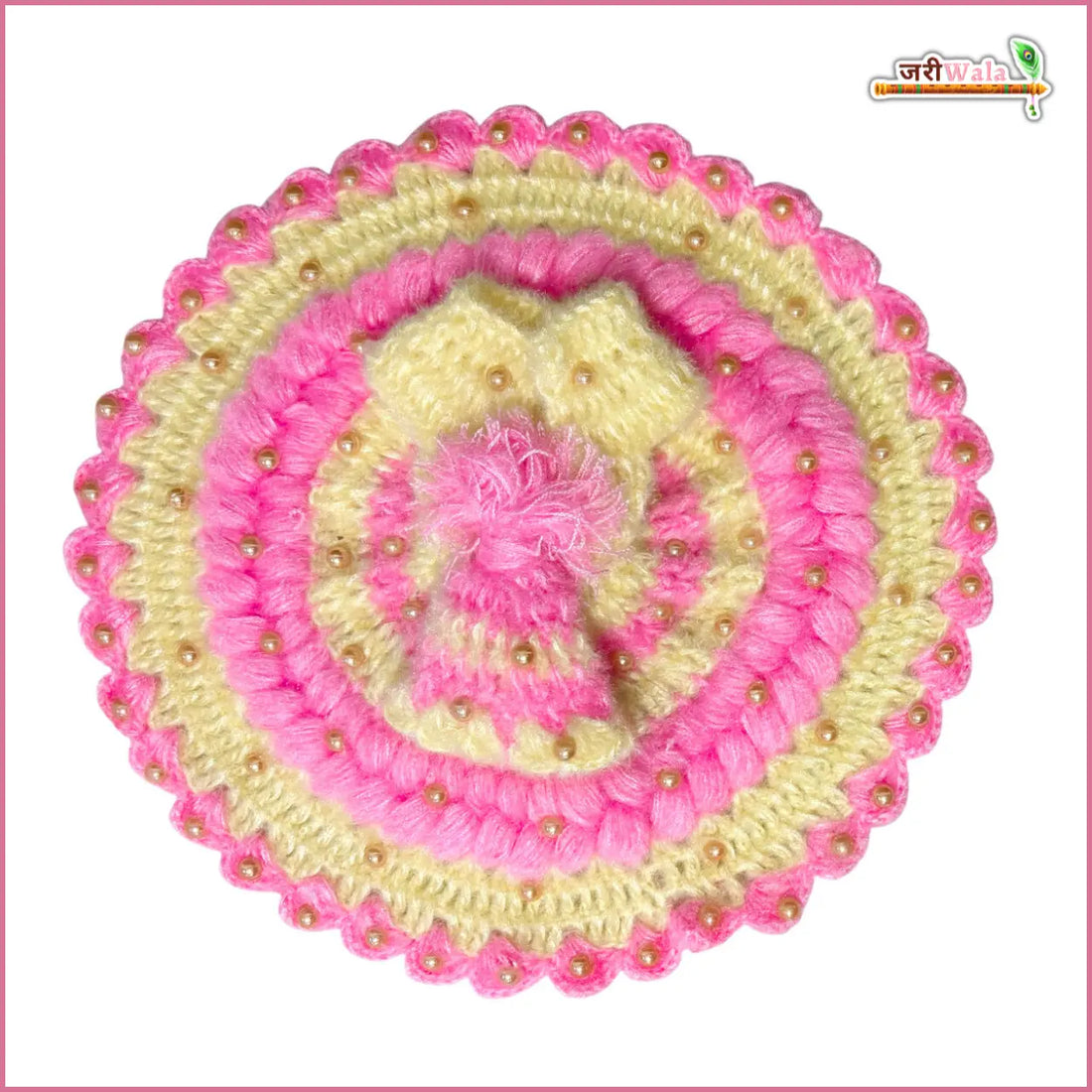 Handmade Woolen Fancy Baby Pink & Cream Laddu Gopal Dress | Designer Kanha Ji Poshak for Janmashtami | Bal Gopal & Krishna Ji Dress