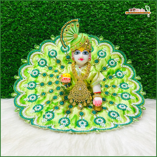 Handmade Designer Green Shade Laddu Gopal Poshak with Cutdana Moti Work | Fancy Kanha Ji Dress for Janmashtami & Festivals | Bal Gopal Dress