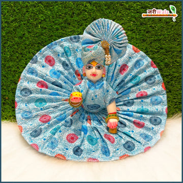 Handmade Light Blue Blended Cotton Laddu Gopal Poshak with Pagdi - Designer Bal Gopal Dress for Janmashtami Festival, Kanha Ji & Krishna Ji Dress