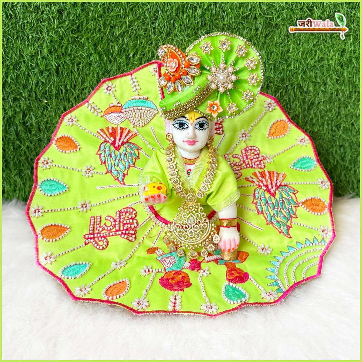 Handmade Holi Special Light Green Laddu Gopal Dress with Cutdana Work | Designer Kanha Ji Poshak for Janmashtami & Festivals | Bal Gopal Fancy Dress