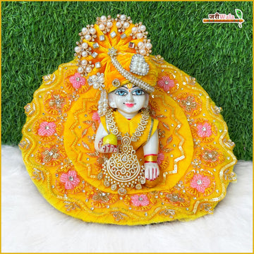 Handmade Designer Blended Net Frill Laddu Gopal Dress with Dabka Cutdana Work & Patka - Perfect for Janmashtami, Kanha Ji Poshak, Bal Gopal Dress
