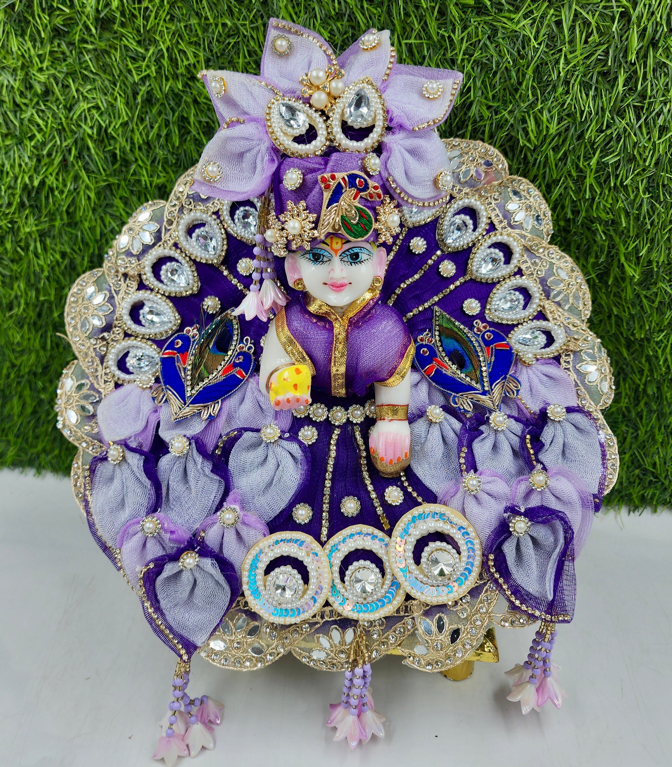 Designer Purple Laddu Gopal Dress with Pagdi - Fancy Kanha Ji Poshak for Janmashtami, Diwali & Holi | Size 0-6 | Handmade Quality