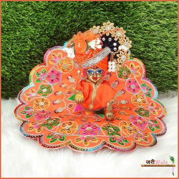 Handmade Orange Laddu Gopal Dress with Blended Thread Kundan Work | Fancy Kanha Ji Poshak for Janmashtami & Festivals | Designer Bal Gopal Dress