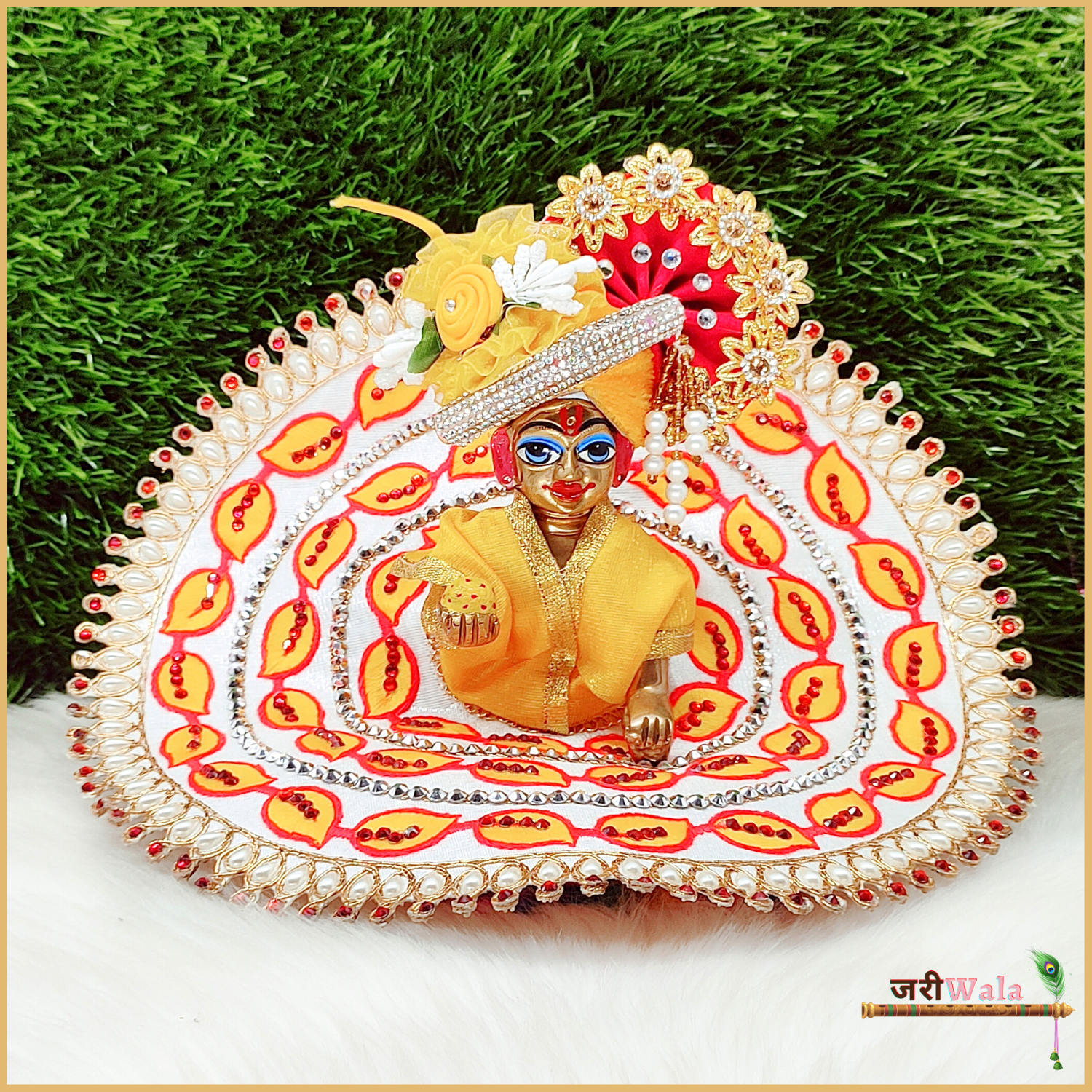 Handmade Yellow Cotton Thread Poshak for Laddu Gopal | Designer Kanha Ji Dress | Fancy Bal Gopal Dress for Janmashtami Celebrations