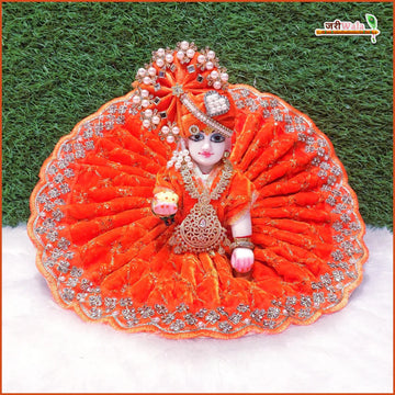Handmade Orange Laddu Gopal Dress with Sitara Stone Work | Designer Kanha Ji Poshak for Janmashtami | Fancy Bal Gopal Dress