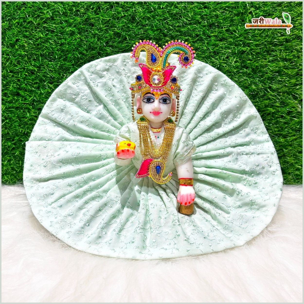 Handmade Sea Green Cotton Laddu Gopal Poshak - Designer Bal Gopal Dress for Janmashtami, Fancy Kanha Ji Dress, Krishna Ji Poshak