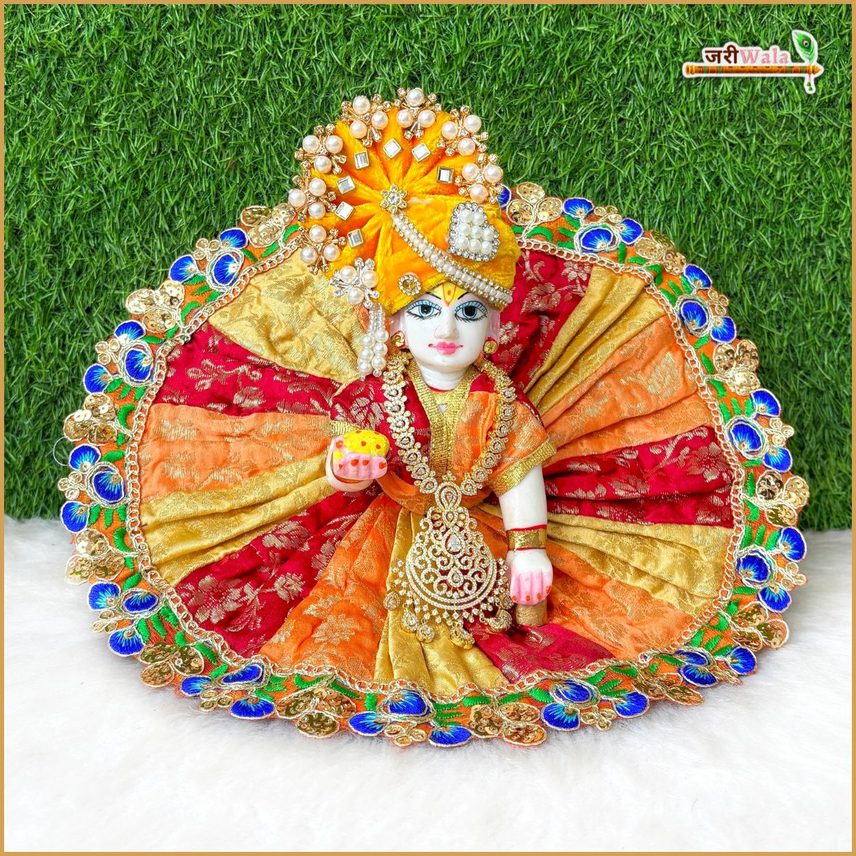 Handmade Multicolor Blended Thread Lace Laddu Gopal Poshak | Designer Kanha Ji Dress for Janmashtami | Fancy Bal Gopal Dress