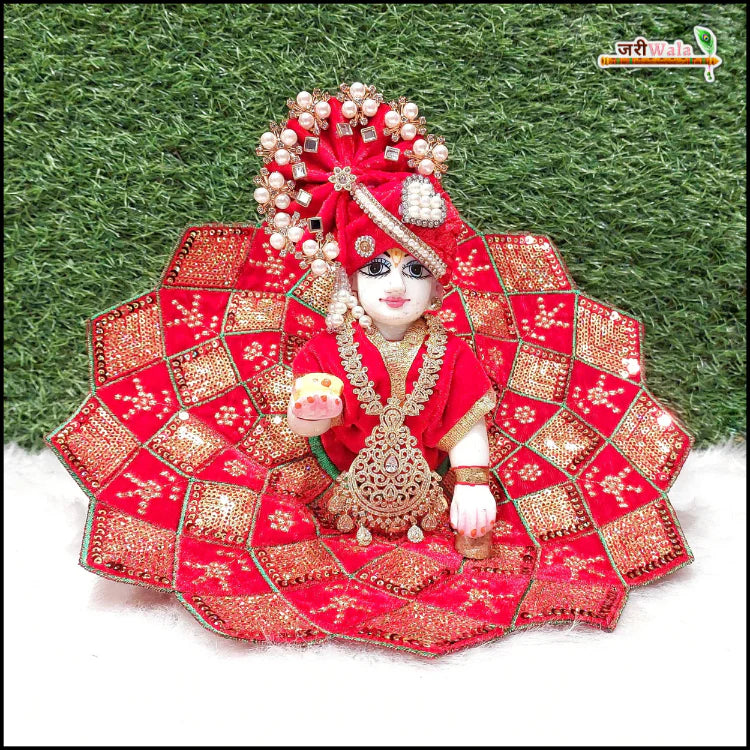 Handmade Designer Red Laddu Gopal Dress with Sitara Work | Fancy Kanha Ji Poshak for Janmashtami | Bal Gopal & Krishna Ji Dress