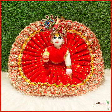 Handmade Red Laddu Gopal Dress with Cutdana Lace Work - Designer Kanha Ji Poshak for Janmashtami & Festivals - Fancy Bal Gopal & Krishna Ji Dress