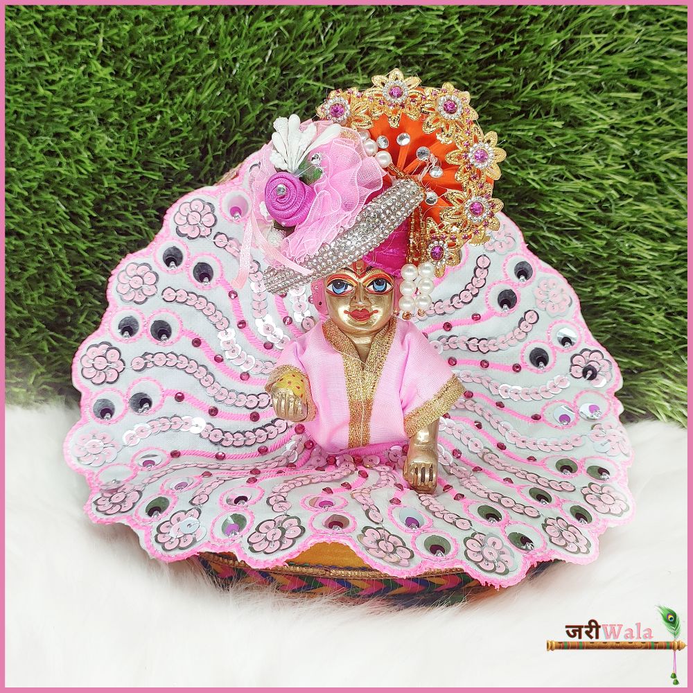 Handmade Baby Pink Blended Thread Poshak for Laddu Gopal | Designer Kanha Ji Dress | Fancy Bal Gopal Dress for Janmashtami Celebrations