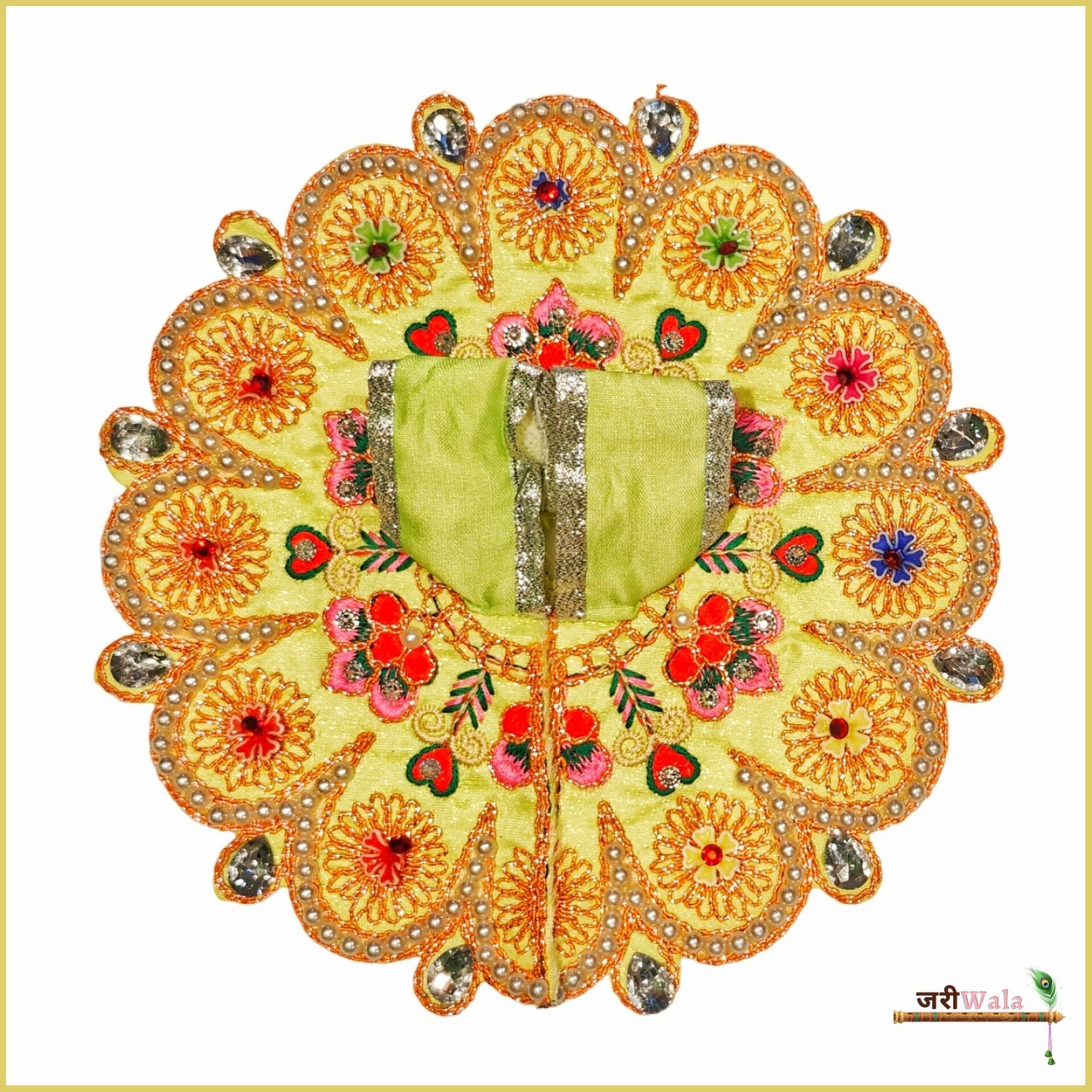 Handmade Light Green Laddu Gopal Dress with Moti Stone Work | Designer Kanha Ji Poshak for Janmashtami | Fancy Bal Gopal Dress