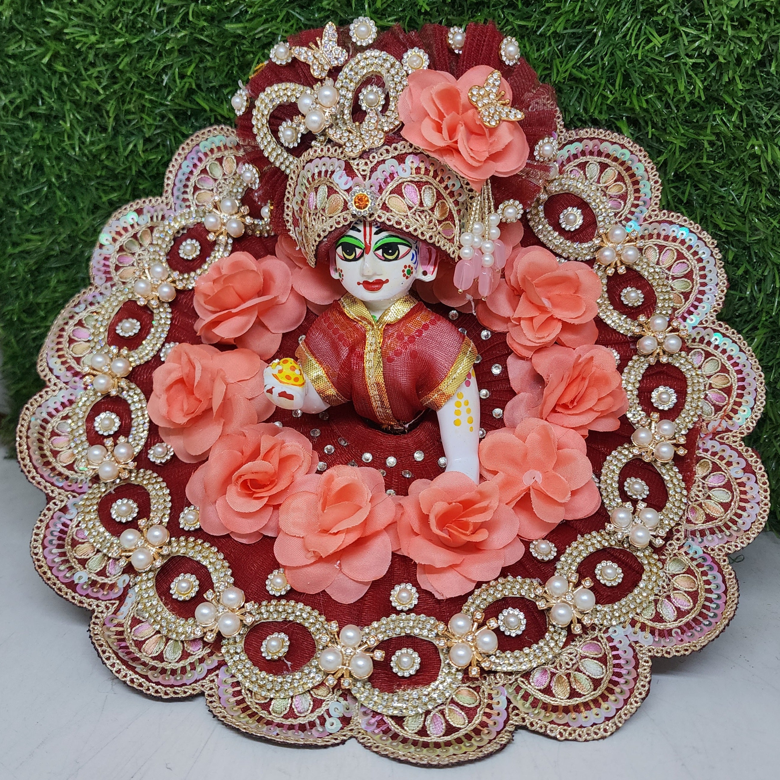 Designer Mehroon Laddu Gopal Dress | Fancy Kanha Ji Poshak for Janmashtami, Diwali & Holi | Comfortable Fabric, Size 0-6
