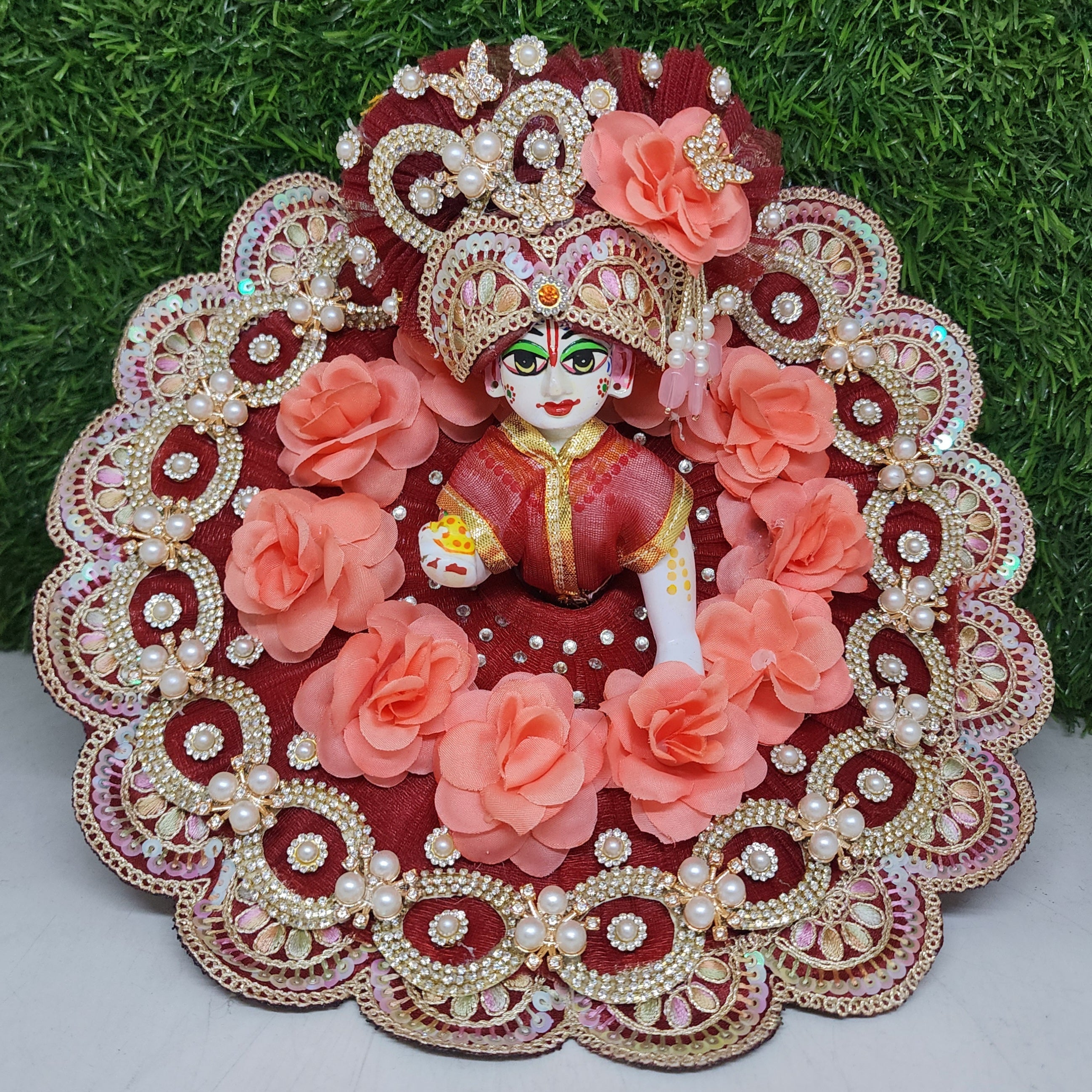 Designer Mehroon Laddu Gopal Dress | Fancy Kanha Ji Poshak for Janmashtami, Diwali & Holi | Comfortable Fabric, Size 0-6