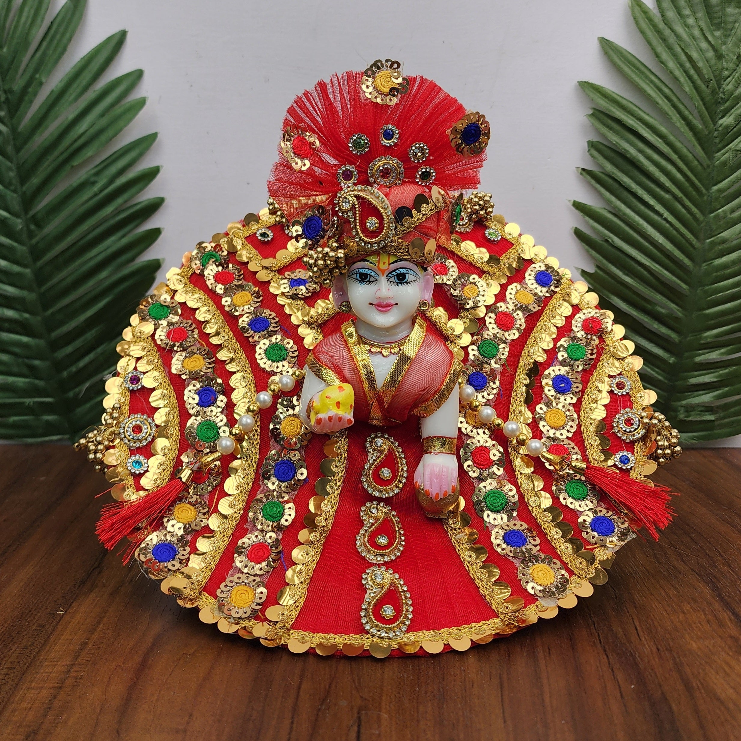 Designer Red Sequence Patch Heavy Dress with Pagdi & Patka for Laddu Gopal | Fancy Kanha Ji Poshak | Perfect Janmashtami Bal Gopal & Krishna Ji Dress