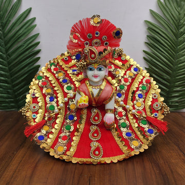 Designer Red Sequence Patch Heavy Dress with Pagdi & Patka for Laddu Gopal | Fancy Kanha Ji Poshak | Perfect Janmashtami Bal Gopal & Krishna Ji Dress