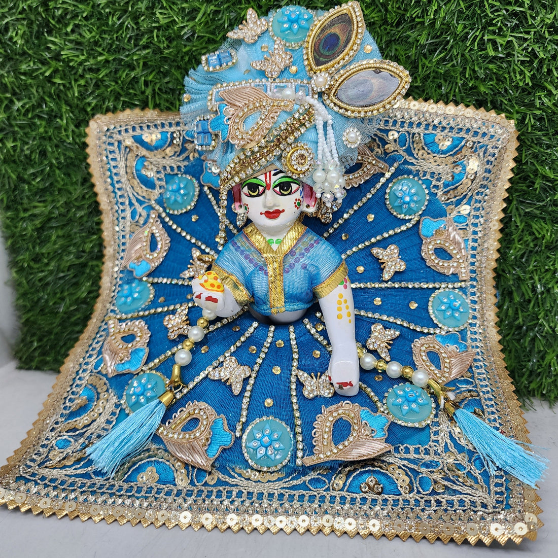 Designer Firoji Laddu Gopal Dress for Janmashtami | Fancy Kanha Ji Poshak with Pagdi & Patka | Comfortable Bal Gopal Dress (Size 0-6)