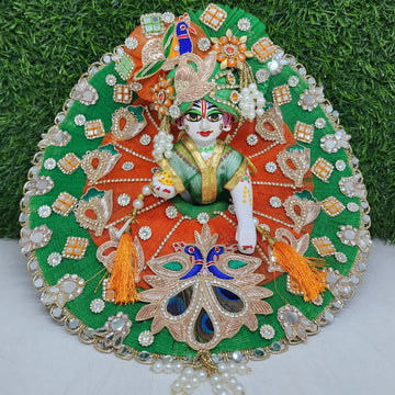 Designer Green-Orange Double Frill Laddu Gopal Dress | Fancy Kanha Ji Poshak for Janmashtami, Holi & Diwali | Size 0-6 | Unique Bal Gopal Dress