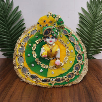 Handmade Green & Yellow Double Frill Heavy Dress for Laddu Gopal Ji with Pagdi | Designer Kanha Ji Poshak | Perfect for Janmashtami & Festivals