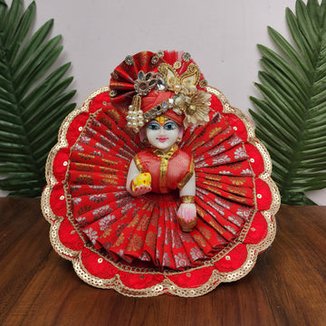 Handmade Red Heavy Dress with Pagdi for Laddu Gopal Ji | Designer Kanha Ji Poshak | Fancy Bal Gopal Dress for Janmashtami Celebrations