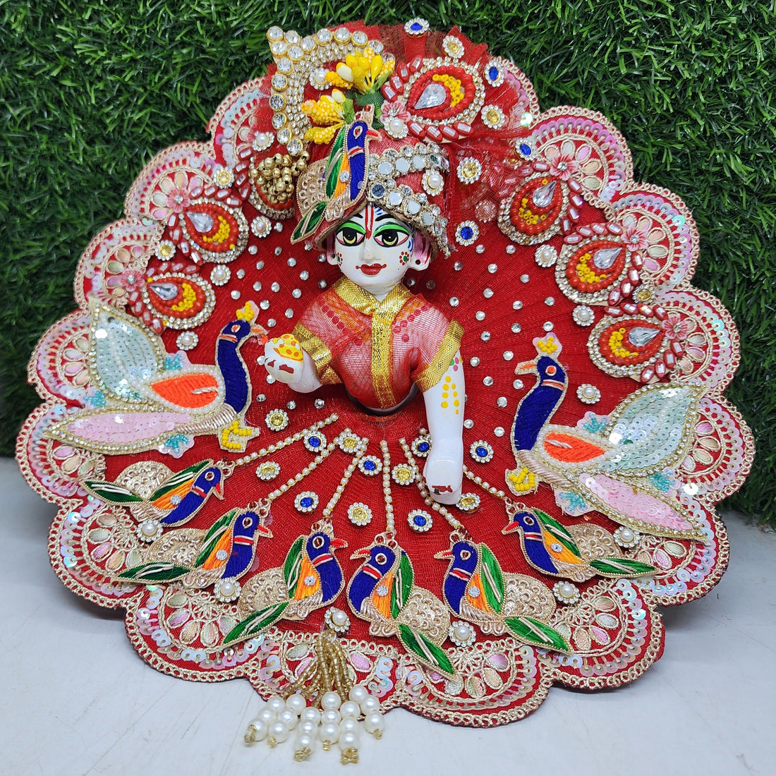 Designer Red Heavy Laddu Gopal Dress | Fancy Kanha Ji Poshak for Janmashtami, Diwali & Holi | Comfortable Fabric | Size 0-6 Available