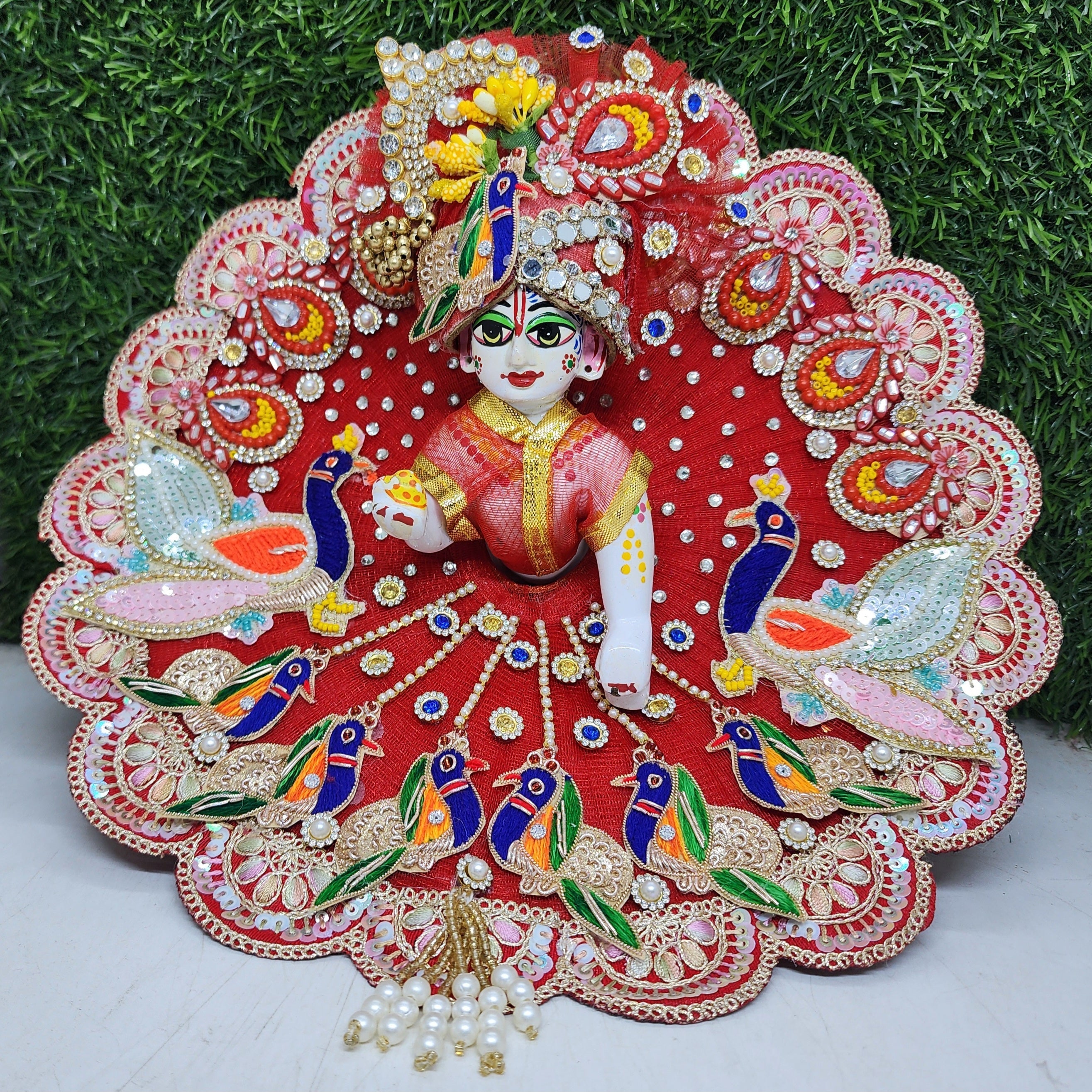 Designer Red Heavy Laddu Gopal Dress | Fancy Kanha Ji Poshak for Janmashtami, Diwali & Holi | Comfortable Fabric | Size 0-6 Available
