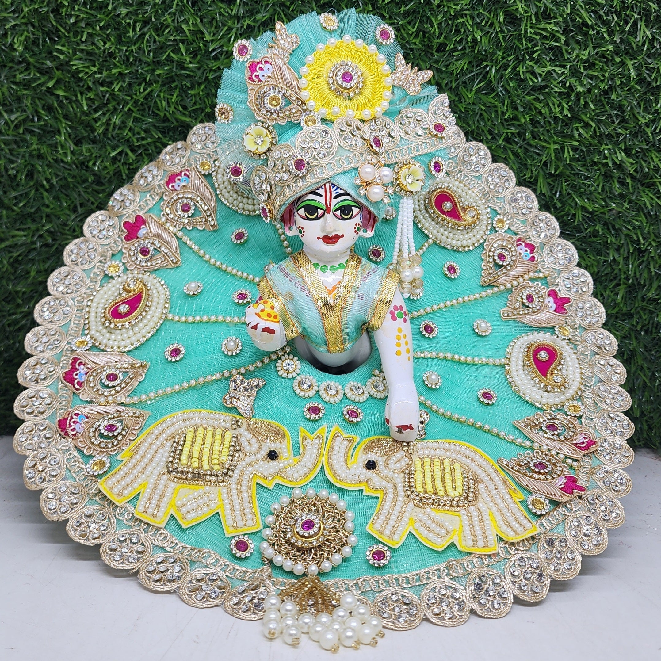 Designer Sea Green Heavy Laddu Gopal Dress | Kanha Ji Poshak for Festivals | Fancy Bal Gopal Dress for Janmashtami (Size 0-6)