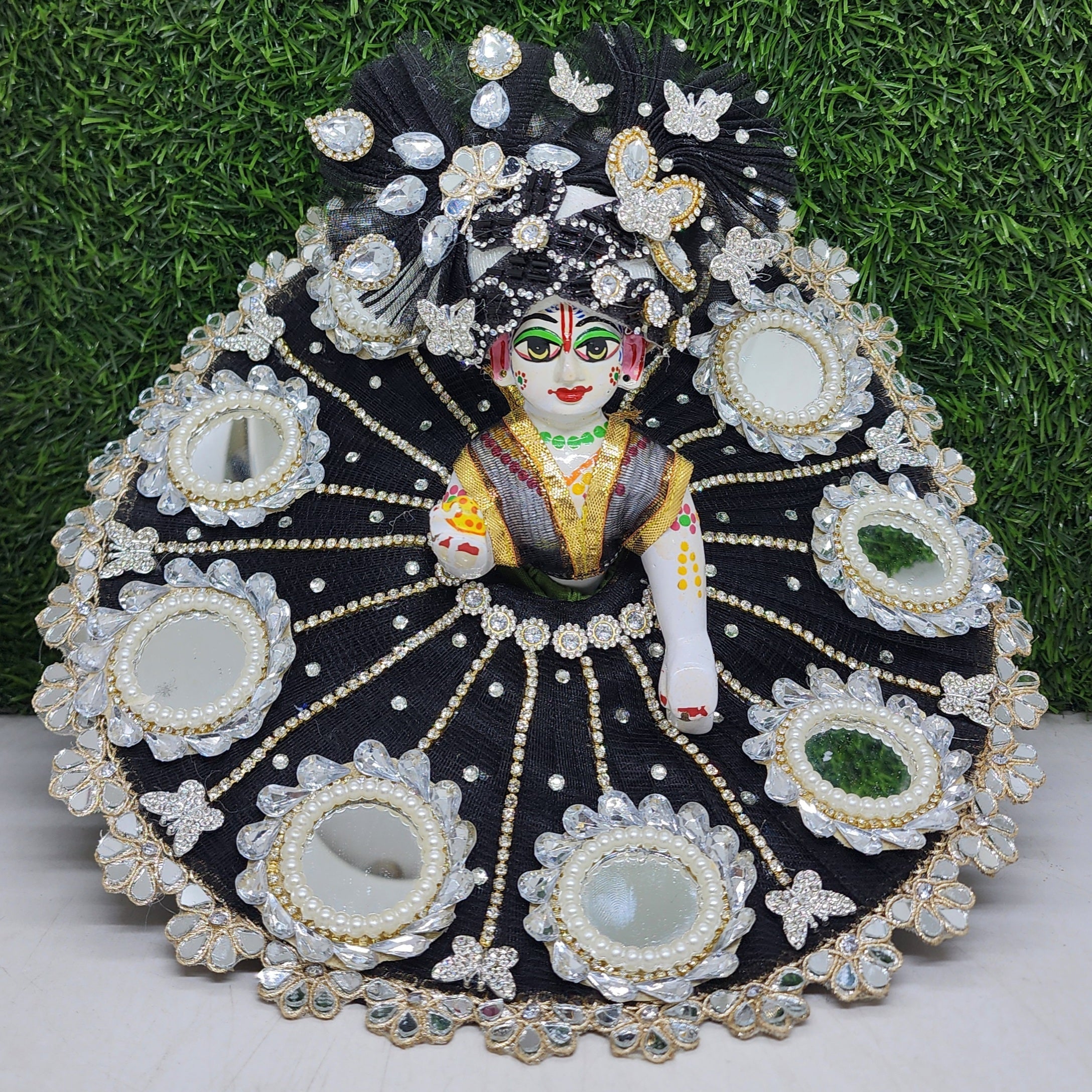 Designer Black Mirror Laddu Gopal Dress | Fancy Kanha Ji Poshak for Janmashtami, Holi & Diwali | Comfortable Fabric (Size 0-6) | Unique Bal Gopal & Krishna Ji Dress