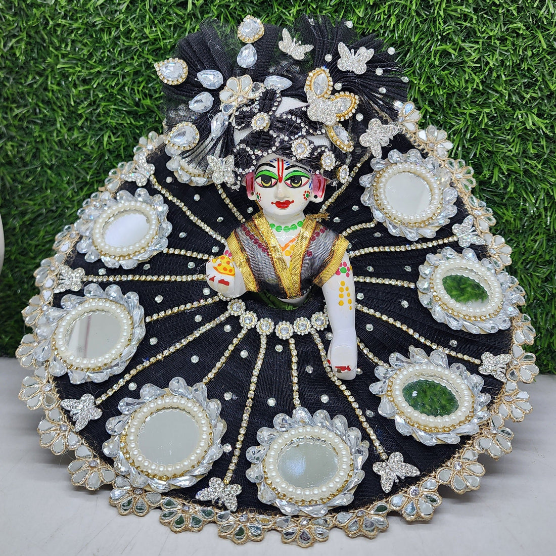 Designer Black Mirror Laddu Gopal Dress | Fancy Kanha Ji Poshak for Janmashtami, Holi & Diwali | Comfortable Fabric (Size 0-6) | Unique Bal Gopal & Krishna Ji Dress