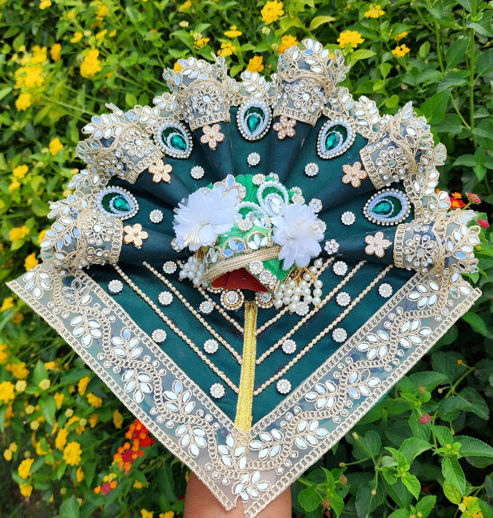 Dark Green Designer Laddu Gopal Dress | Festive Heavy Poshak for Kanha Ji | Fancy Bal Gopal Outfit | Perfect for Janmashtami (Size 0-6)