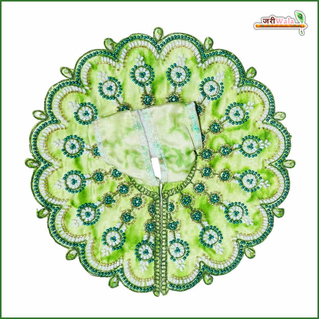 Handmade Designer Green Shade Laddu Gopal Poshak with Cutdana Moti Work | Fancy Kanha Ji Dress for Janmashtami & Festivals | Bal Gopal Dress