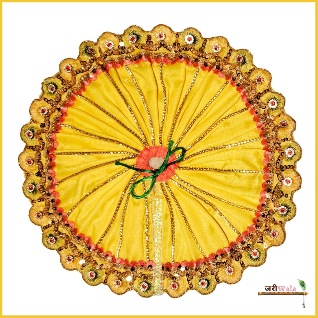Handmade Designer Yellow Laddu Gopal Dress with Blended Lace Jarkan Work & Patka - Perfect for Janmashtami, Bal Gopal & Kanha Ji Poshak