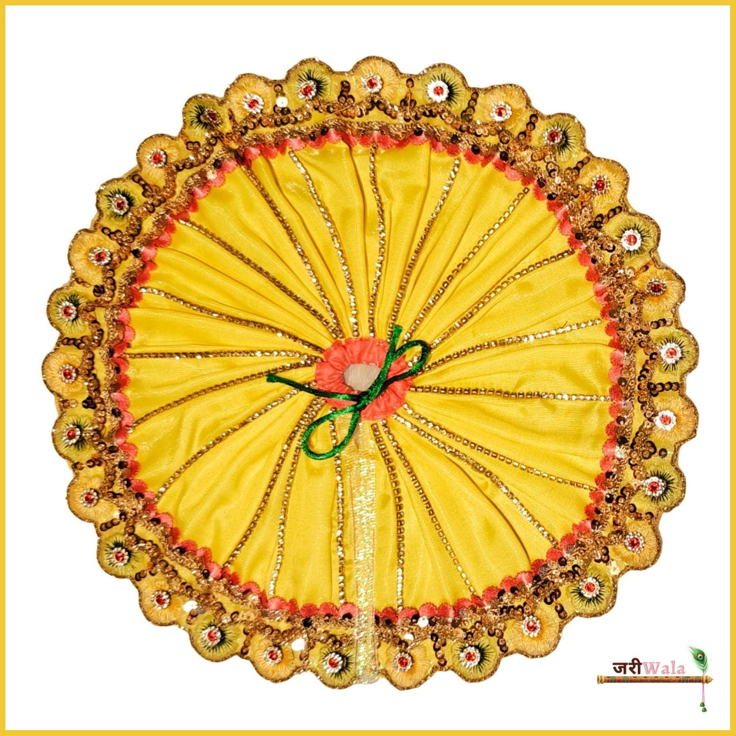Handmade Designer Yellow Laddu Gopal Dress with Blended Lace Jarkan Work & Patka - Perfect for Janmashtami, Bal Gopal & Kanha Ji Poshak
