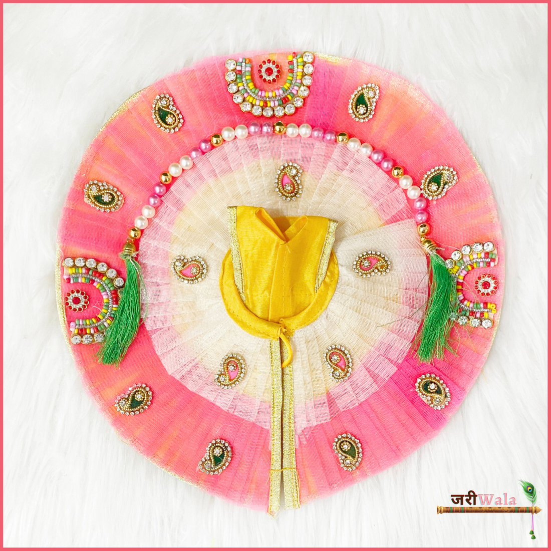 Handmade Multicolor Blended Poshak for Laddu Gopal | Designer Kanha Ji Dress with Patka | Fancy Bal Gopal Dress for Janmashtami Celebrations