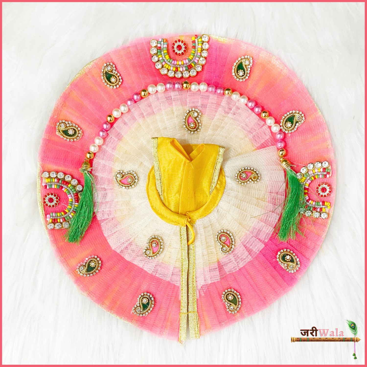 Handmade Multicolor Blended Poshak for Laddu Gopal | Designer Kanha Ji Dress with Patka | Fancy Bal Gopal Dress for Janmashtami Celebrations