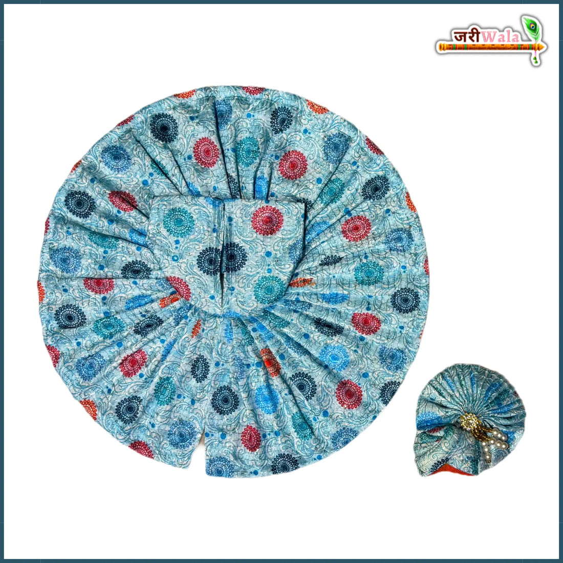 Handmade Light Blue Blended Cotton Laddu Gopal Poshak with Pagdi - Designer Bal Gopal Dress for Janmashtami Festival, Kanha Ji & Krishna Ji Dress