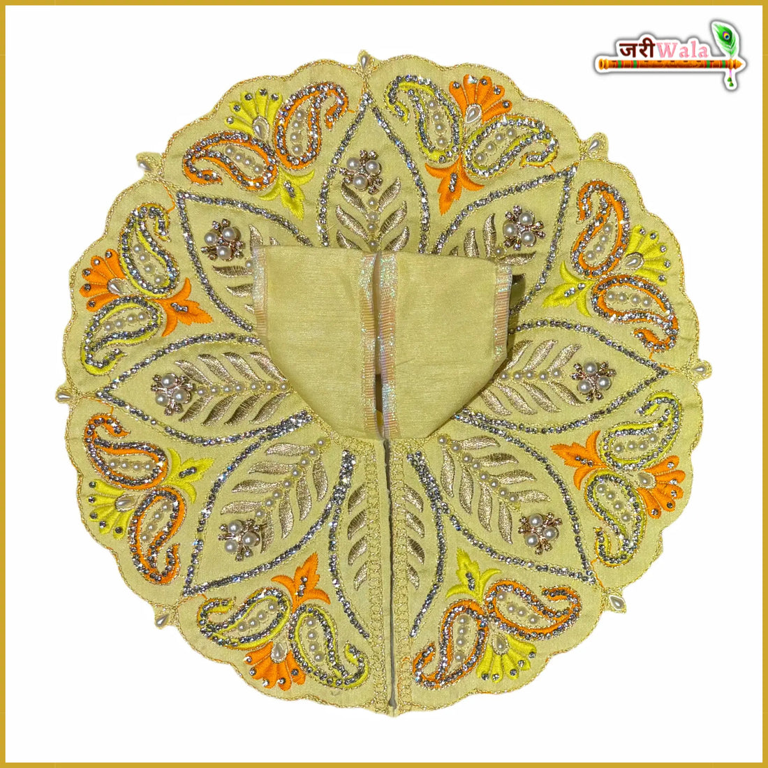 Handmade Designer Lemon Laddu Gopal Dress with Jarkan Moti Work | Fancy Kanha Ji Poshak for Janmashtami & Festivals | Bal Gopal & Krishna Ji Dress